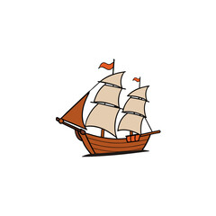 realistic sailing ship with full sails on white 