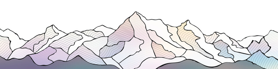 Mountain landscape stylization, line arts wallpaper, multicolor vector illustration, banner