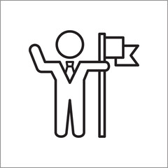 Businessman holding the flag icon. icon symbol of success, businessman, winner, victory, win, awarded, rewarded, champion, achieved, achievement. vector illustration., 