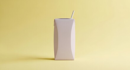 A Minimalist Still Life  Clean Packaging Design of a Beverage Carton Against a Pale Yellow Background