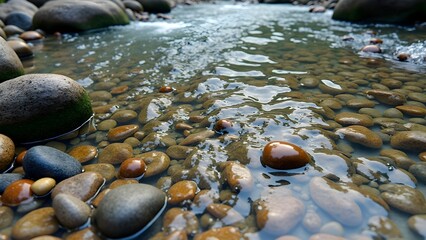 High-Resolution Seamless Pebble and Creekside Ground Textures with Natural Wet Stones and Riverbed Gravel – Perfect for Nature Scenes and Environmental Visualizations.