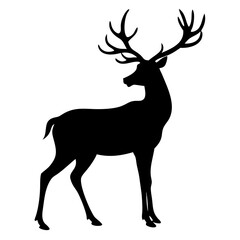 Obraz premium Silhouette of a deer with large antlers, elegant stag illustration on white background 