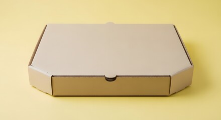 Empty Cardboard Pizza Box on Yellow Background Food Delivery Packaging Mockup