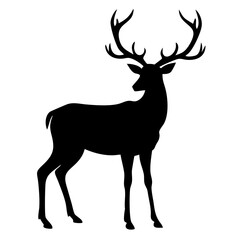 Fototapeta premium Silhouette of a deer with large antlers, elegant stag illustration on white background 