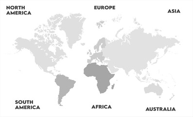 New modern world map, with names, Europe, Africa, Asia, Australia, North America and South America world map graphic, Countries Silhouettes Stock Illustrations, Vectors
