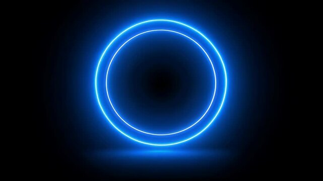 Glowing concentric circles illuminate a dark space with a vibrant blue neon light, creating a modern, futuristic abstract design.