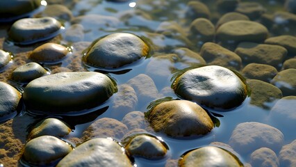 High-Resolution Seamless Pebble and Creekside Ground Textures with Natural Wet Stones and Riverbed Gravel – Perfect for Nature Scenes and Environmental Visualizations.