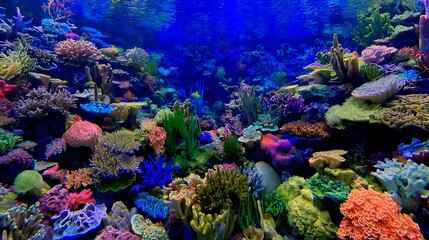 Naklejka premium Vibrant underwater coral reef ecosystem scene