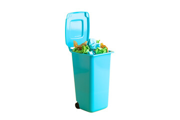 Colorful container for used paper, isolated on white, PNG