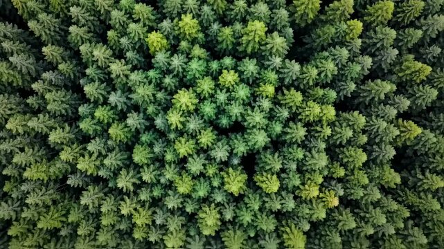 Aerial View of Dense Evergreen Forest, A Breathtaking Nature Landscape
