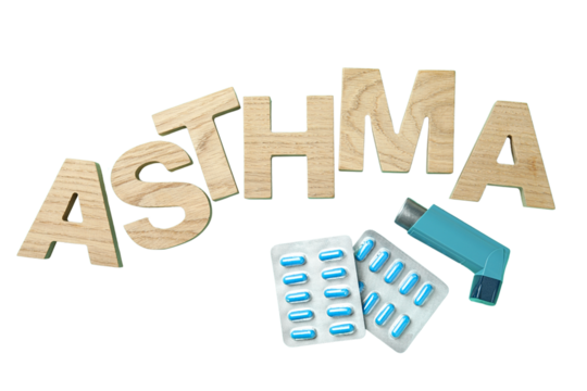 Asthma care essentials education, isolated on white, PNG