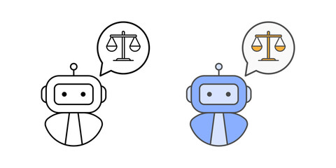 Chatbot-style legal assistant icon featuring a dialogue bubble with legal symbols, representing automated legal help, smart legal queries, and virtual paralegal support.