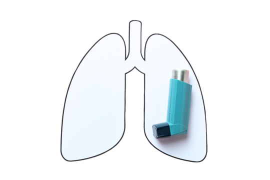 Inhaler by lung illustration, isolated on white, PNG