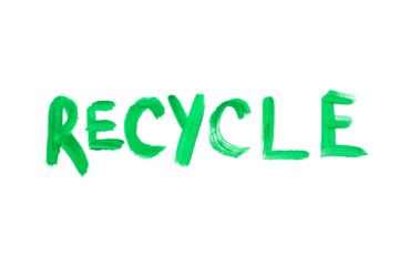 Green letters spell recycle on white, isolated on white, PNG