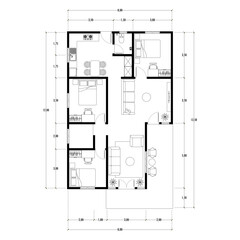 Black and White floor plan of a modern unfurnished house for your design. Suburban house vector blueprint. Architectural background.