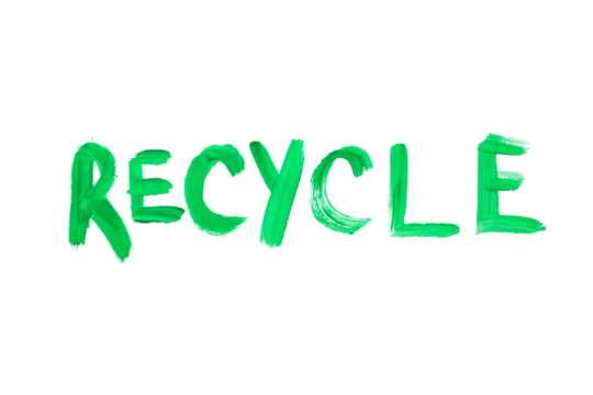 Green letters spell recycle on white, isolated on white, PNG