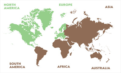 Fototapeta premium New modern world map, with names, Europe, Africa, Asia, Australia, North America and South America world map graphic, Countries Silhouettes Stock Illustrations, Vectors