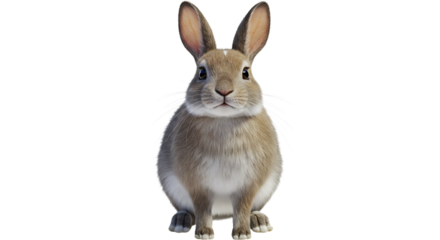 Frontfacing brown rabbit with erect ears and a white forehead spot