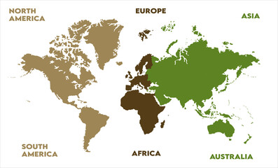 Naklejka premium Physical map-15, modern world map graphic, Countries Silhouettes Stock Illustrations, Vectors