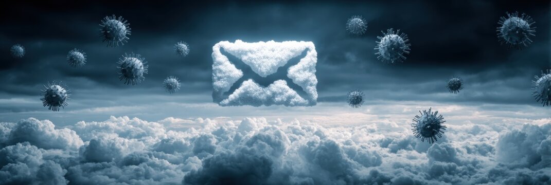Phishing Email Amidst Malware Clouds in Cyberspace, Highlighting Digital Threats and Online Security Challenges