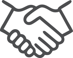 Icon Minimalist handshake vector illustration symbolizing agreement, partnership, and collaboration in gray outline style on white background