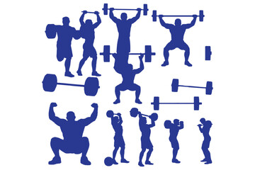 
weightlifting silhouette set. male and female athlete, weightlifter, sport. isolated on white background. vector illustration.
