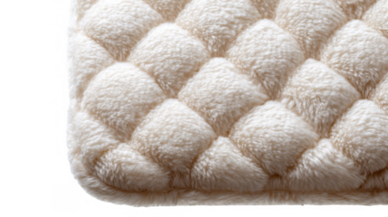 Close up of a plush, white bath chair cushion with a quilted design, offering a luxurious and comfortable bathing experience, isolated on a transparent background