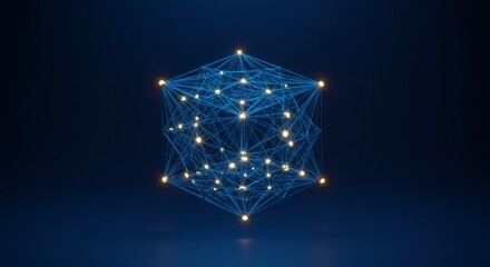 Abstract digital cube with glowing nodes and lines