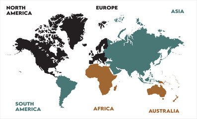 Naklejka premium World map Illustration-02, modern world map graphic, Countries Silhouettes Stock Illustrations, Vectors