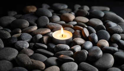 Single Candle Surrounded by Stones Arranged in Spiral for Serene Night Mood