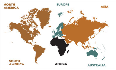 Obraz premium World map Illustration-13, modern world map graphic, Countries Silhouettes Stock Illustrations, Vectors