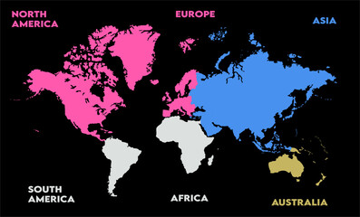 Naklejka premium World map in black bg-07, modern world map graphic, Countries Silhouettes Stock Illustrations, Vectors