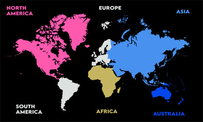 Naklejka premium World map in black bg-08, modern world map graphic, Countries Silhouettes Stock Illustrations, Vectors