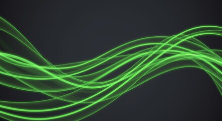 Abstract wavy lines of glowing green light