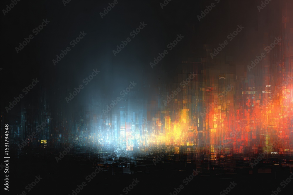 Poster Tech Abstract Wallpaper Featuring Error Words Blended in Pixels Against a Dark Background With an Empty Top Third Section