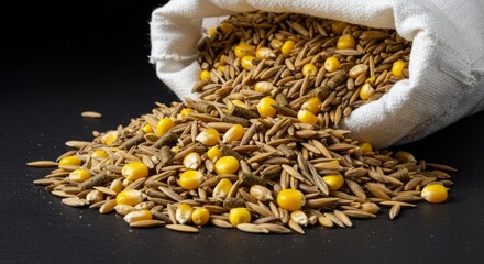 Animal feed spilling from a bag