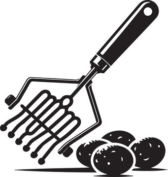 black potato masher with potatoes clip art preview