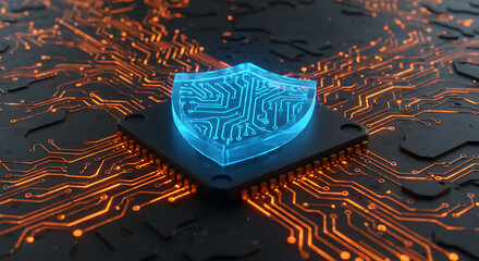 The Importance of Digital Shields and Protection Technologies technology background cpu processor shield protection illuminated circuit board with a stylized shield 