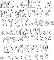 Alphabet and Numbers Outline Set – Vector, Line Art, Doodle Letters, Hand Drawn, Typography Design, Minimal Style