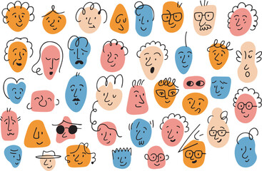 Diverse People Portraits – Vector, Minimal Style, Line Art, Hand Drawn, Face Avatars, Black and White