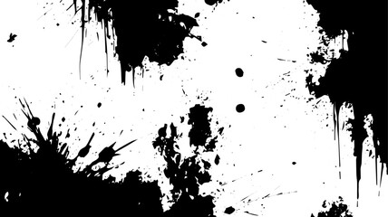 Grunge Ink Drip and Splatter Texture, High-Contrast Abstract Black Paint Background