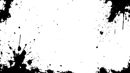 Fototapeta premium Grunge Ink Frame with Black Paint Splatters on White Background, Abstract Corner Border Texture