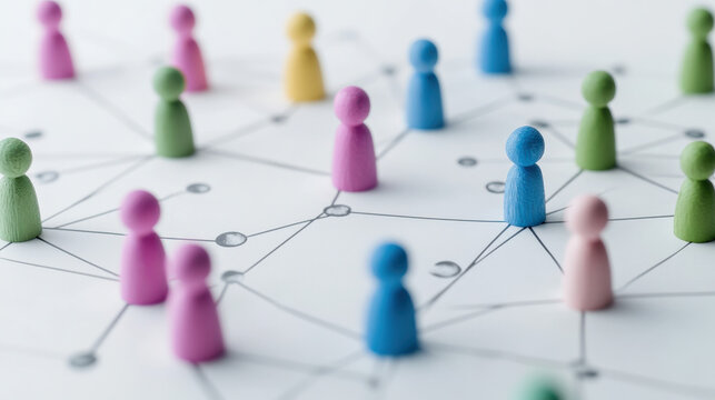Diverse groups connected in networks on white background. Symbolizes unity and social media connections. - Powered by Adobe