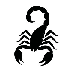 Black scorpion silhouette vector isolated, a dangerous venomous arachnid insect with a raised tail and powerful sting