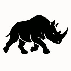 Black and white vector silhouette illustration of a wild rhinoceros