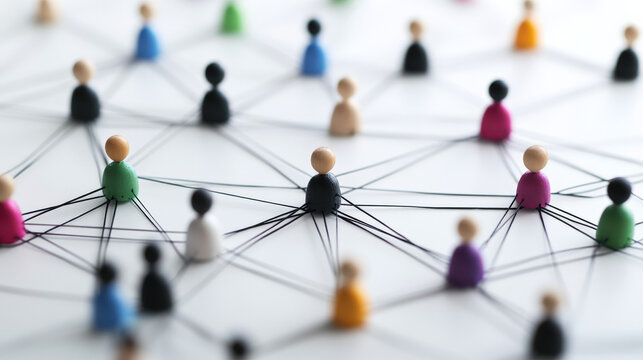 Diverse groups connected in networks on white background. Symbolizes unity and social media connections.