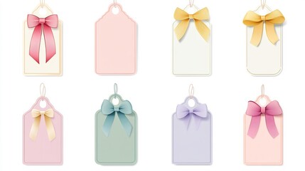 Collection of blank nameplate stickers with ribbon elements perfect for festive packaging and shopping tags