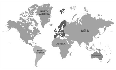 Grayscale world map vector-02,  world map, modern world map graphic, Countries Silhouettes Stock Illustrations, Vectors