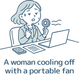 携帯扇風機で涼む女性
A woman cooling off with a portable fan