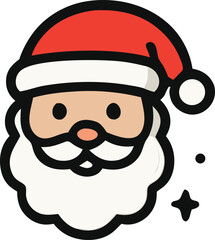 Icon Cheerful Santa Claus Vector Illustration with Red Hat, White Beard, and Festive Sparkles for Holiday Season